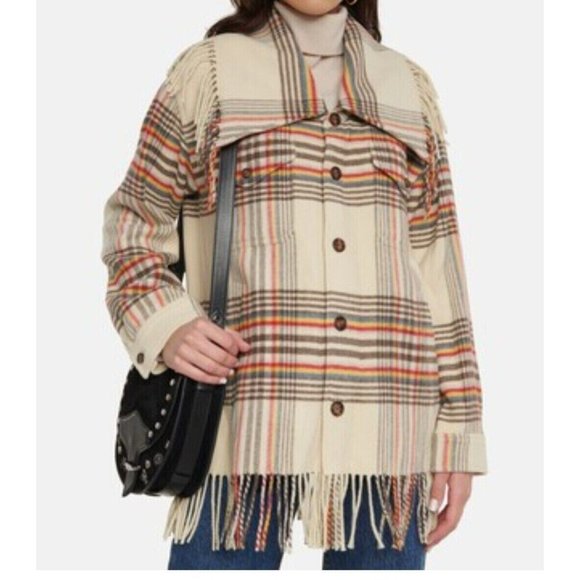 NWT Polo Ralph Lauren Women XL Fringe Trim Off‎ White Plaid Jacket/Coat$598